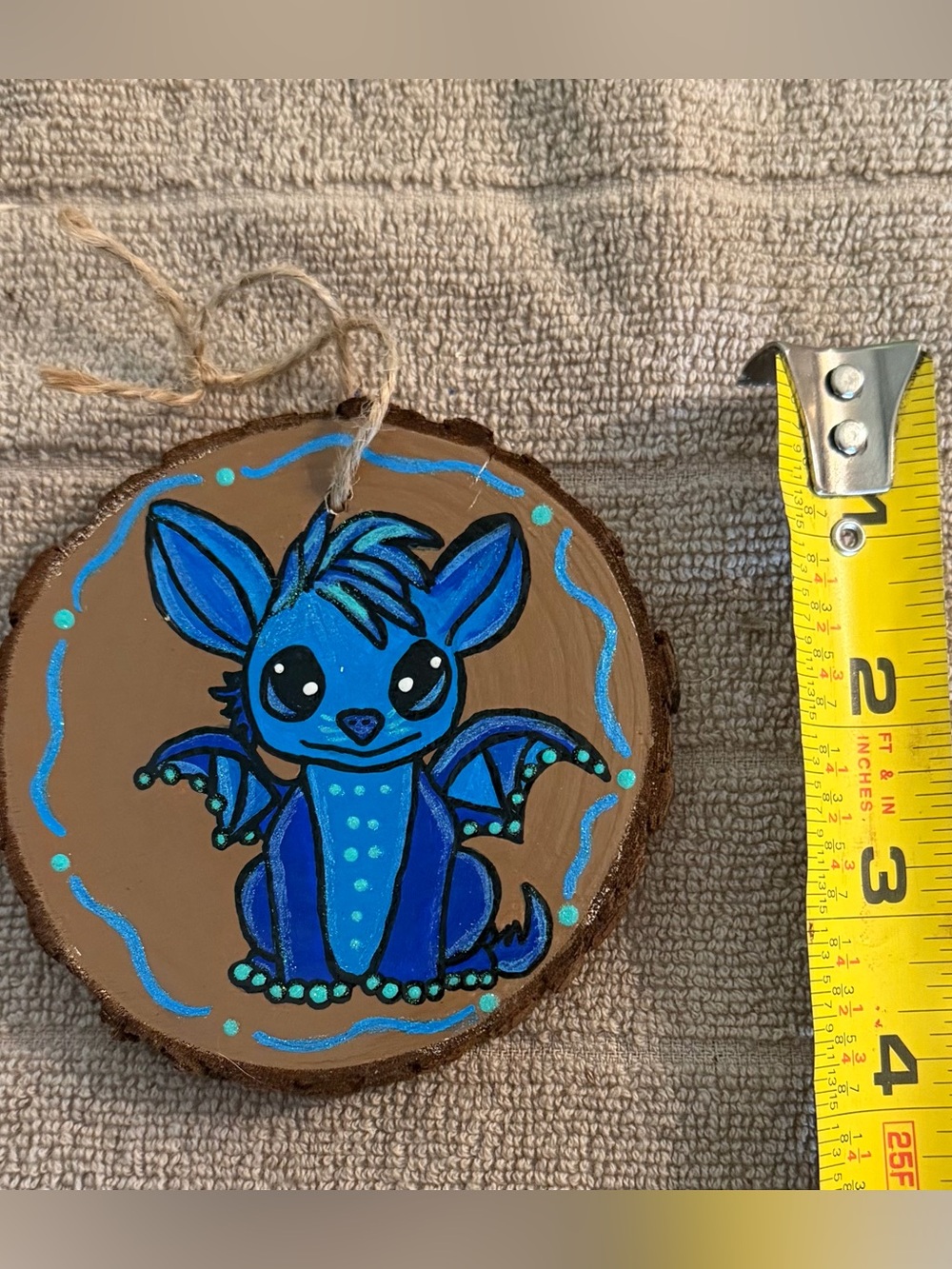 Hand-Painted Blue Dragon Wood Ornament